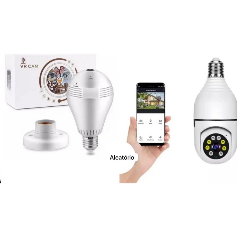 camera Lampada espiã Vr Cam 360° wifi, visão noturna, alarme, áudio vídeo