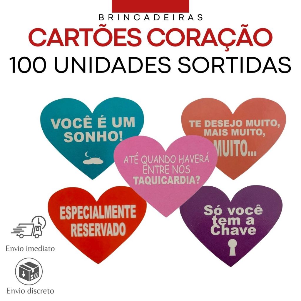 Kit com Cartões Coração com 100 Unidades Sortidas – Eroticpoint