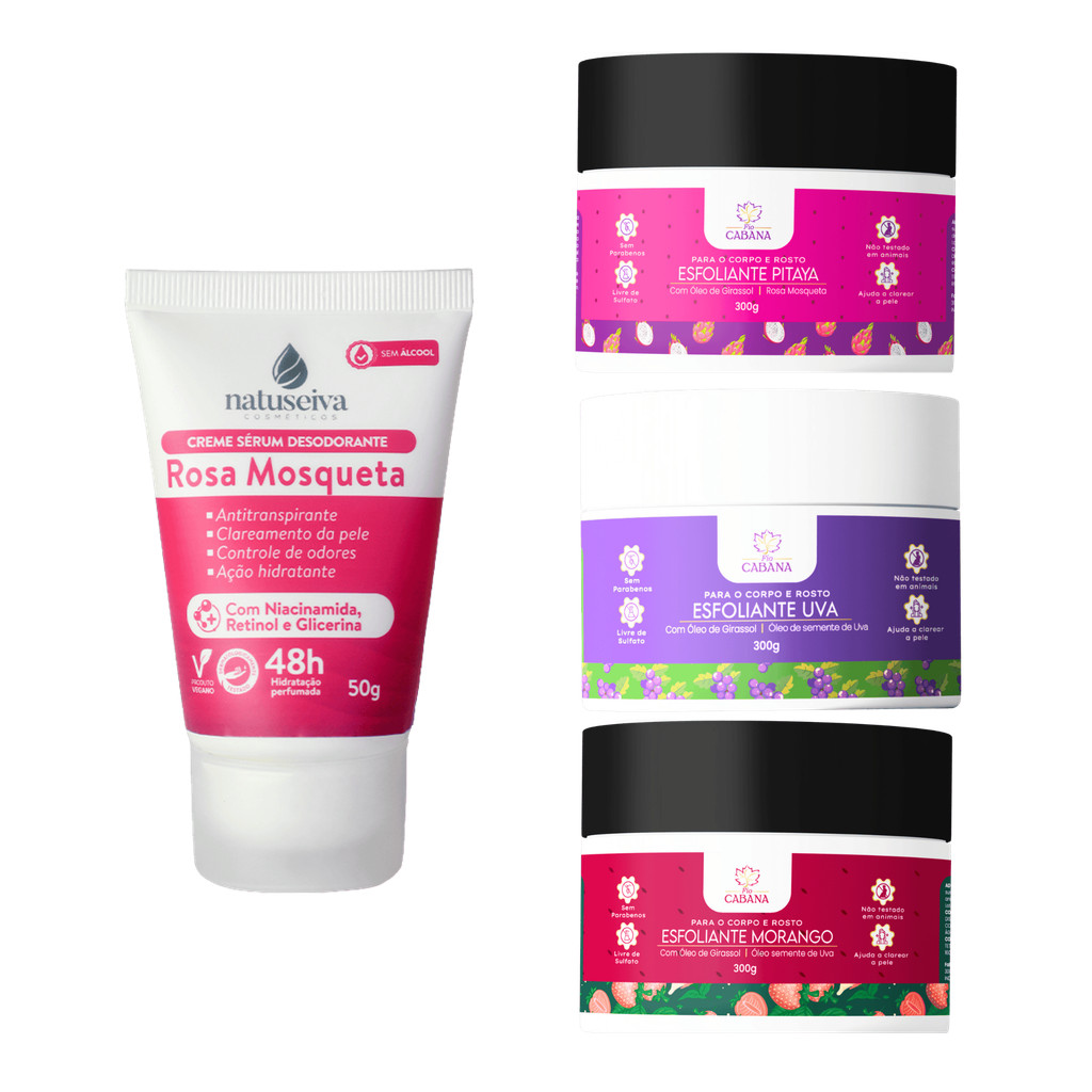Kit – Desodorante Rosa Mosqueta Natuseiva 50g + Esfoliante Fio Cabana 300g | Cuidado com a Pele
