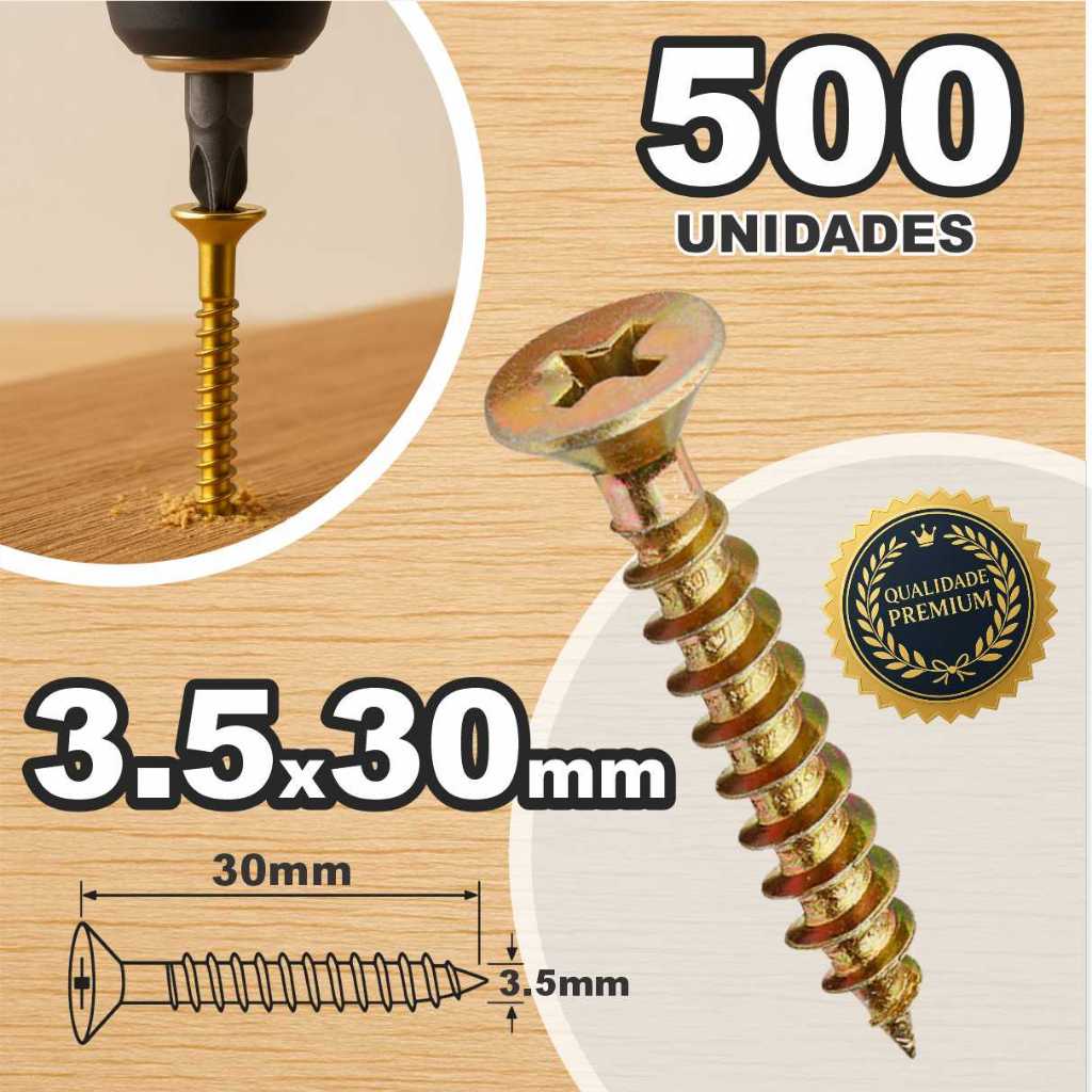 Caixa Parafuso 3,5 X 30 Chipboard 500 Unidades Para Madeira Cabeça Chata Philips Madeira MDF Moveis
