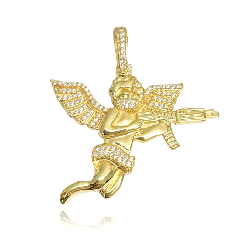 Pingente de Ouro 24K ICE Anjo Cravejado em Zircônia 11,7g Banhado