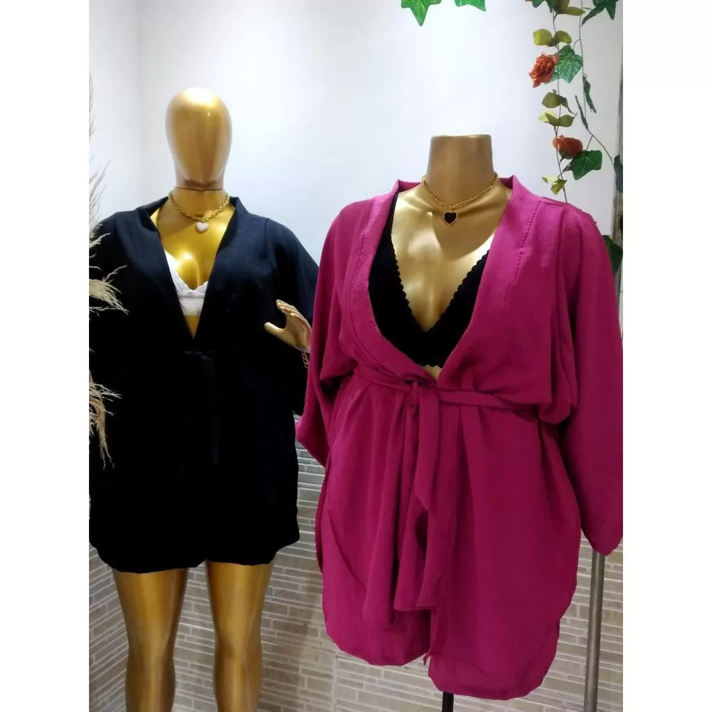 CONJUNTO KIT CAMISA KIMONO E SHORT MODA PLUS SIZE TAMANHO 46 AO 50