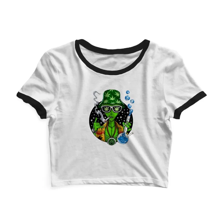 Cropped Blusinha As Braba Alien Branco Viés Preto