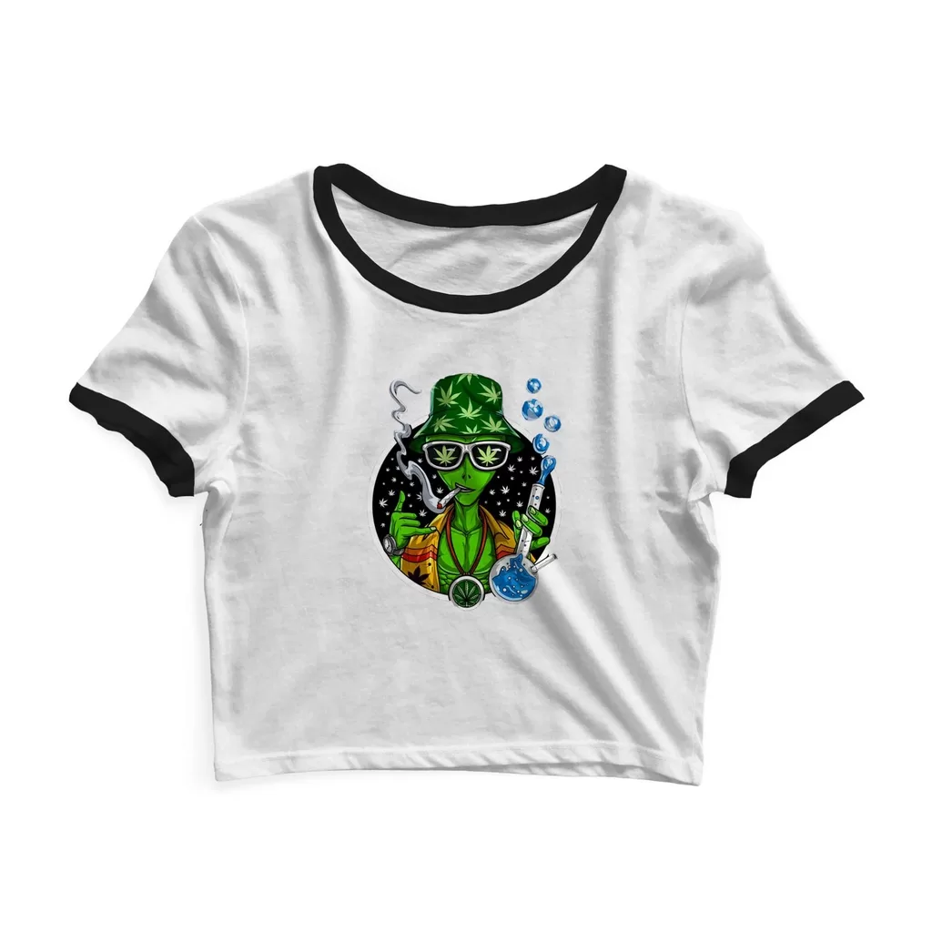 Cropped Blusinha As Braba Alien Branco Viés Preto