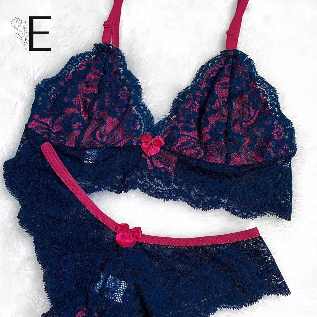 Conjunto de Lingerie Calcinha e Sutiã Sem Bojo De Renda Luxo