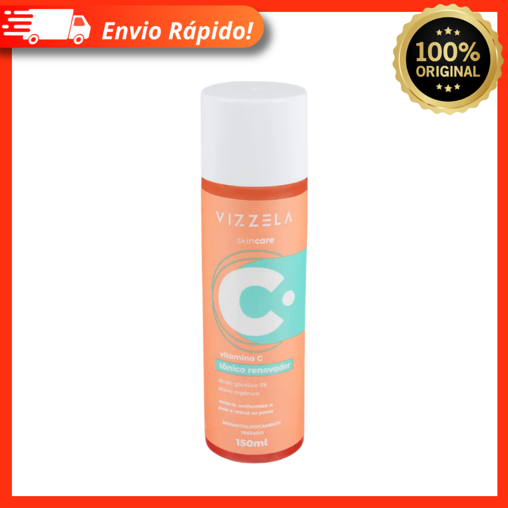 Tônico Renovador Facial Vitamina C Limpeza Profunda Previne Envelhecimento Precoce 150ml – Vizzela
