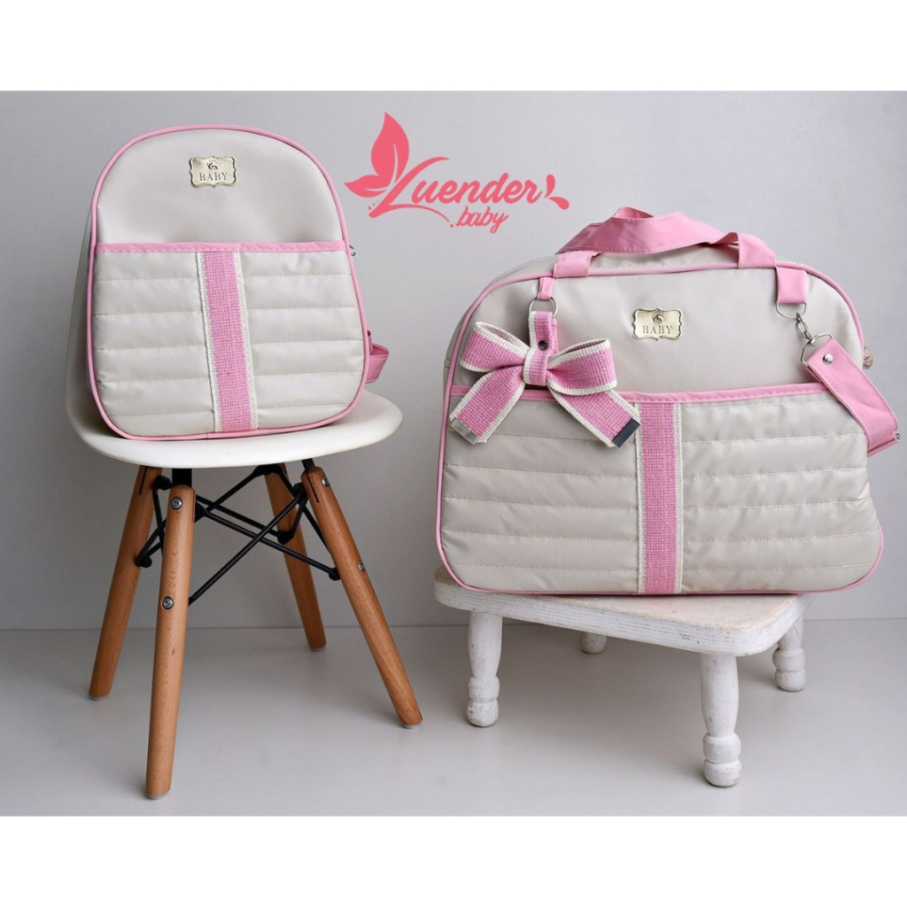 kit bolsa maternidade menino/menina mala para bebê de luxo dueto luender baby