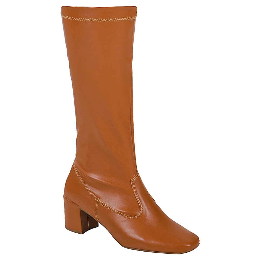 Bota Feminina Stretch Cano Alto Bico Quadrado Salto Grosso