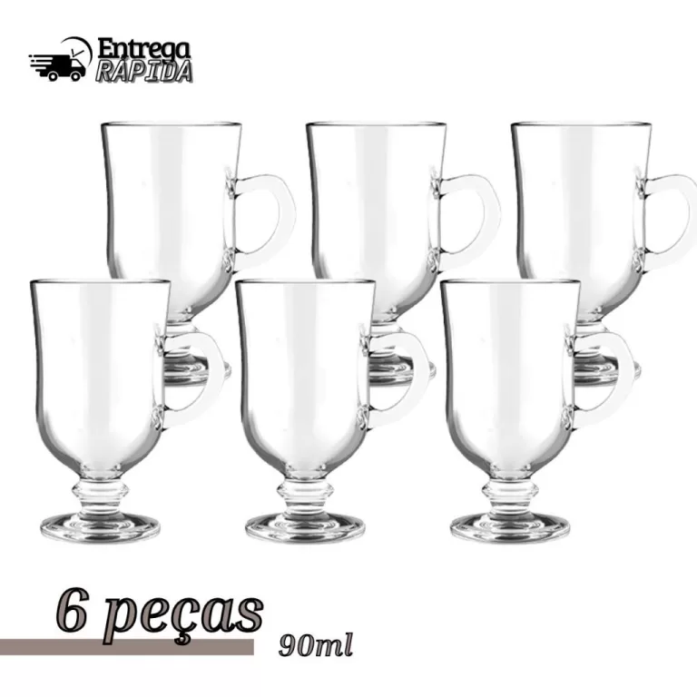 Jogo 6 Peças Caneca Capuccino Taças Em Vidro Caf