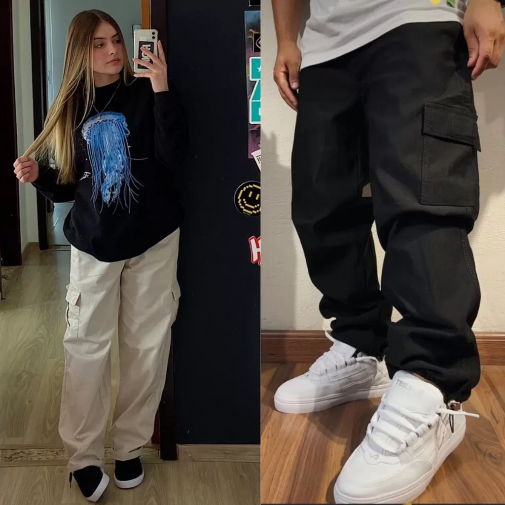 Calça Cargo Feminina e Masculina Boca Larga Skatista Streewear