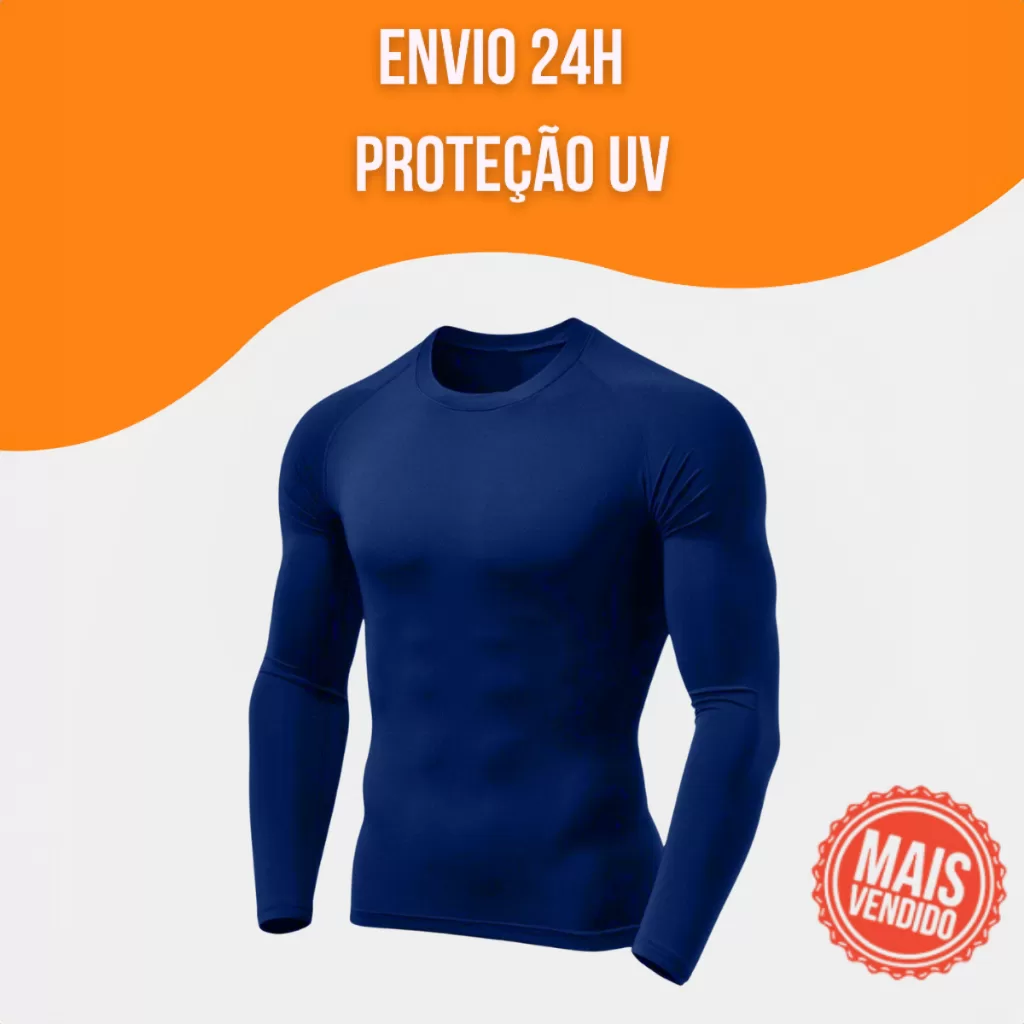 Camisa Azul Marinho Camiseta Proteção Solar UV50+ Treino Fitness Academia Esportes