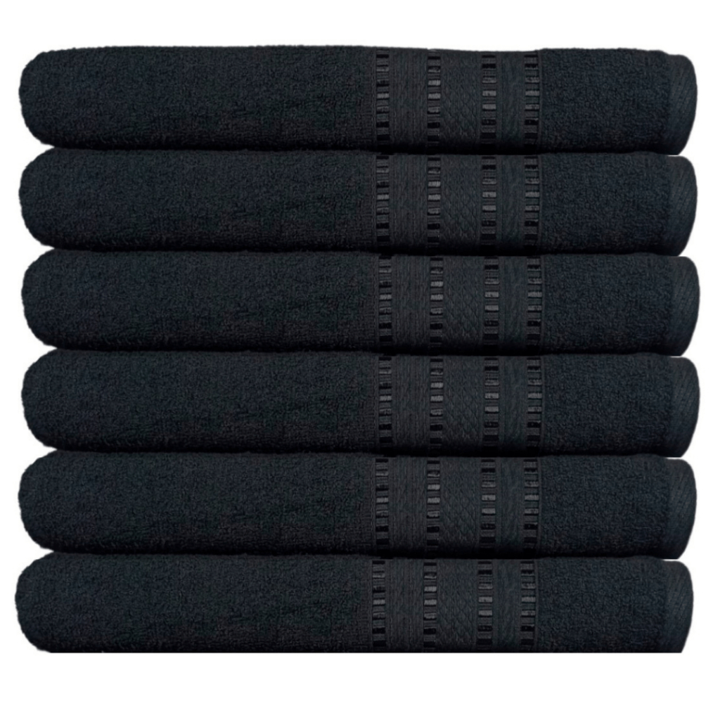 Kit 6pçs Toalhas de Banho Topázio Pretas 100%Algodão 140x70cm 300g Revenda