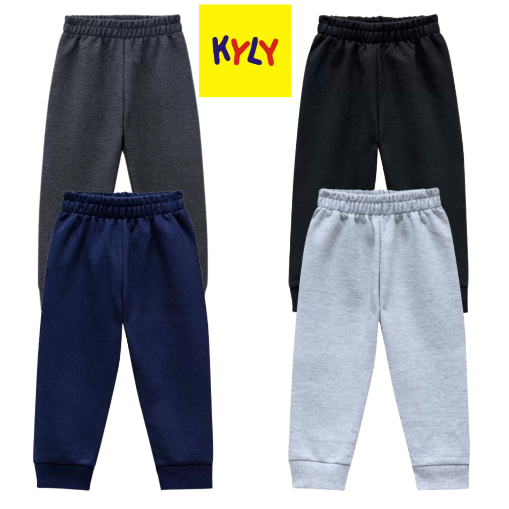 Kit com 02 Calças de Moletom Lisa infantil Kyly Com Punhos Reforçados
