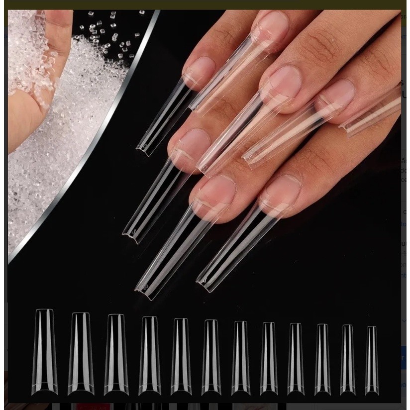 (caixa azul) Unha Tips Bailarina Com Curvatura Extra longa 100 Unidades Para Manicure +Cola p/ unha