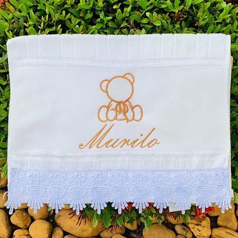 Toalhinha de Boca Bordada Com Nome Ursinho Minimal