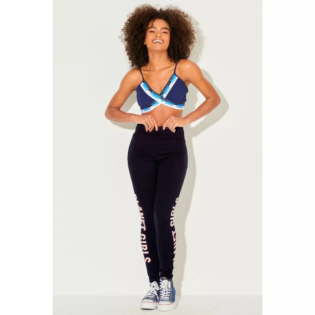 Calça Legging Estampa na Lateral Planet Girls Preto