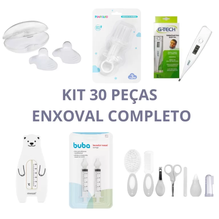 Kit Higiene bebê 30 peças completo neutro chá r
