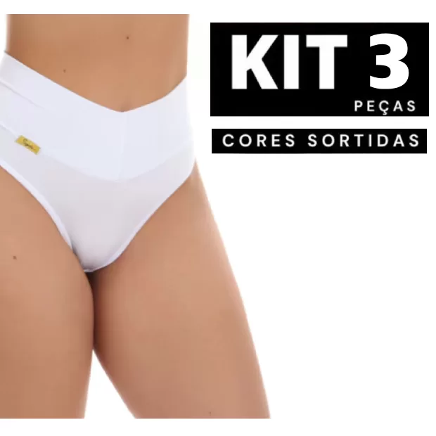 Kit 3/2/1 Calcinha Modeladora Cós Alto Microfibra
