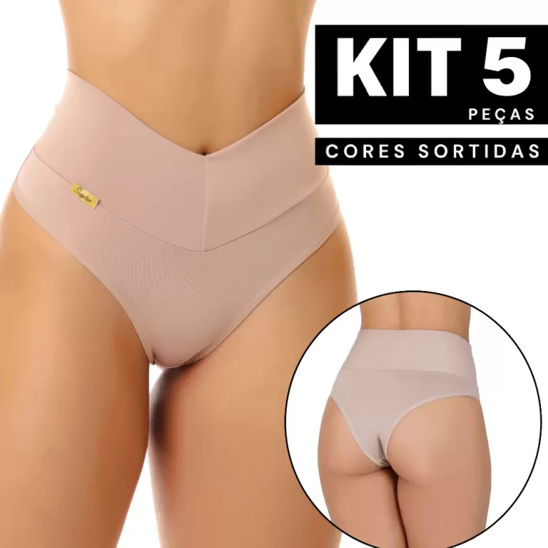 Kit 5 Calcinha Modeladora Cós Alto Microfibra Lin
