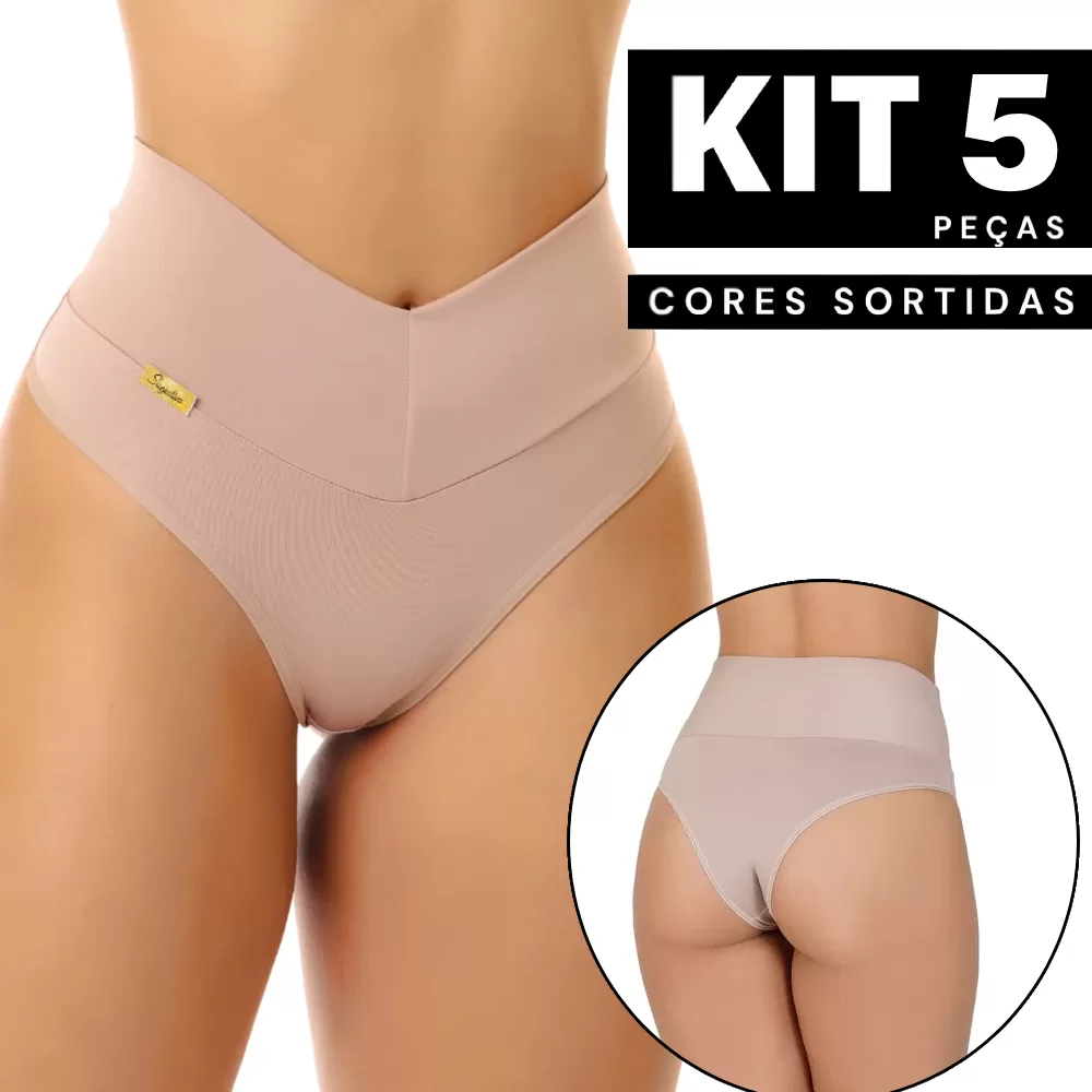 Kit 1 à 5 Calcinha Modeladora Cós Alto Microfibra Lingerie Feminina Cintura Alta Confortável Barata