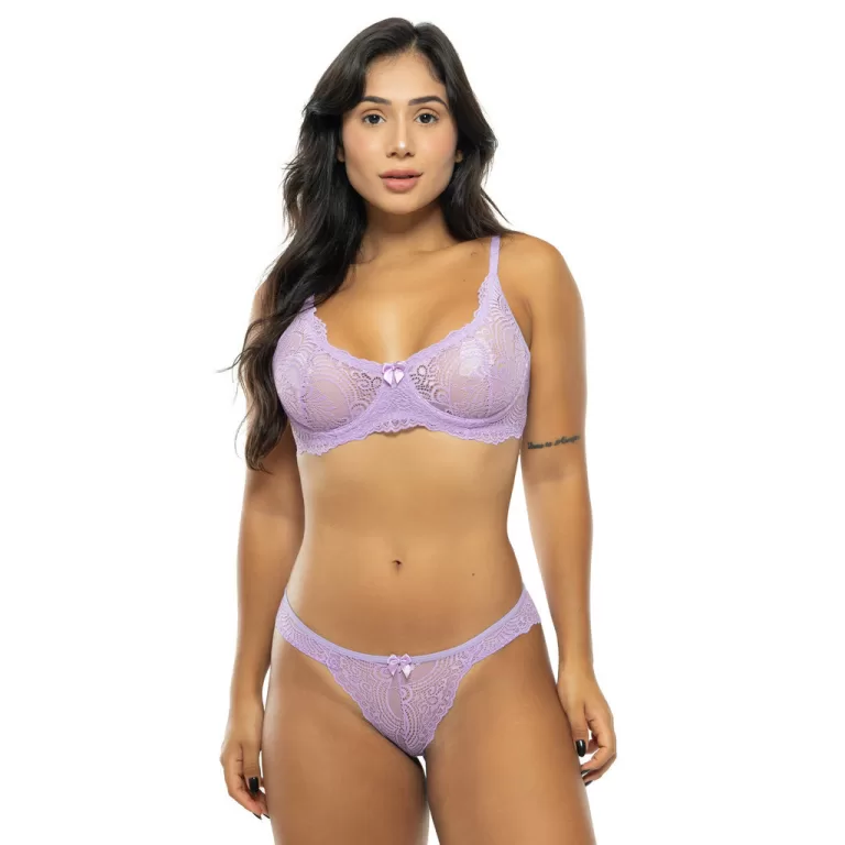 Conjunto Lingerie Calcinha e Sutiã Renda Com Aro 