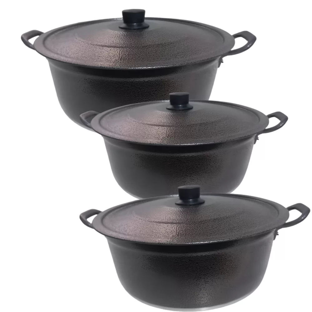 Jogo De Panela Feijoada Caldo Alumínio 3 Peças Craqueado