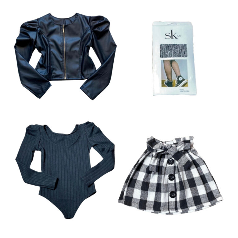 Kit 4 Peças Infantil Jaqueta + Body + Saia Xadrez