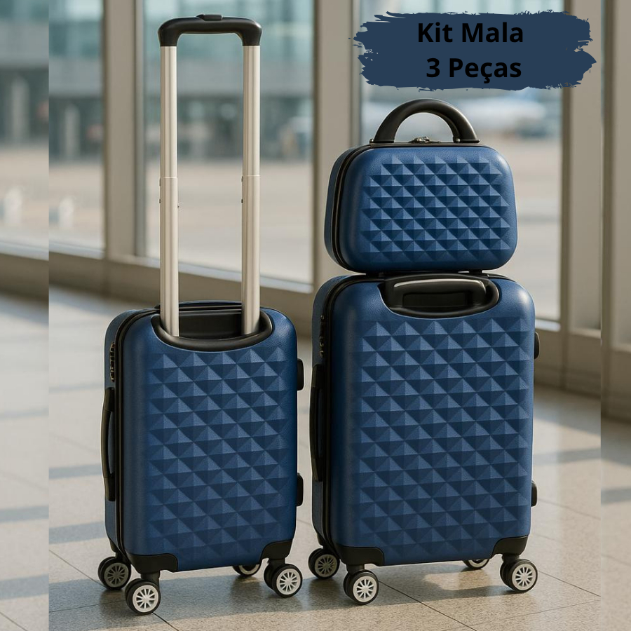 Kit Mala Viagem ANAC ABS Rígido Avião  Malas com Rodinhas e Antifurto