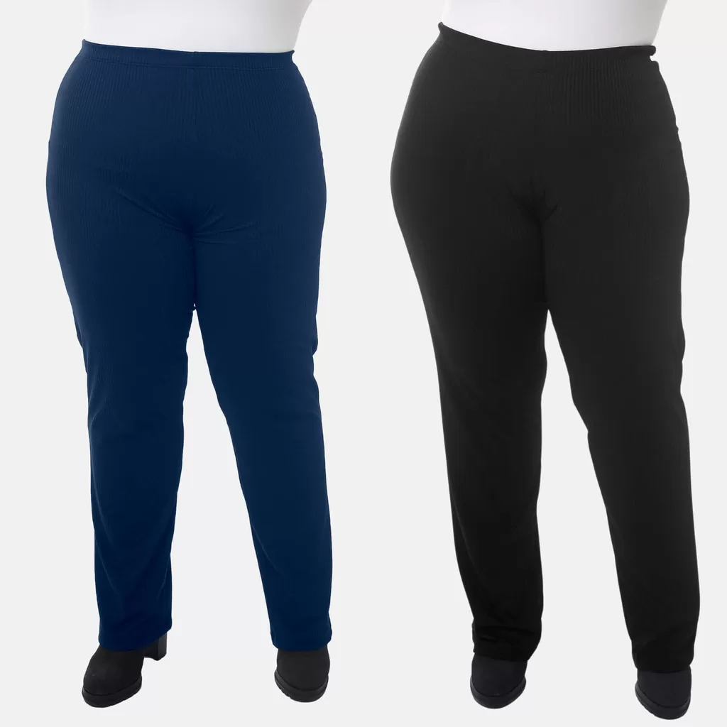 Kit 2 Calça Feminina Plus Size Canelada Inverno 1210-K2
