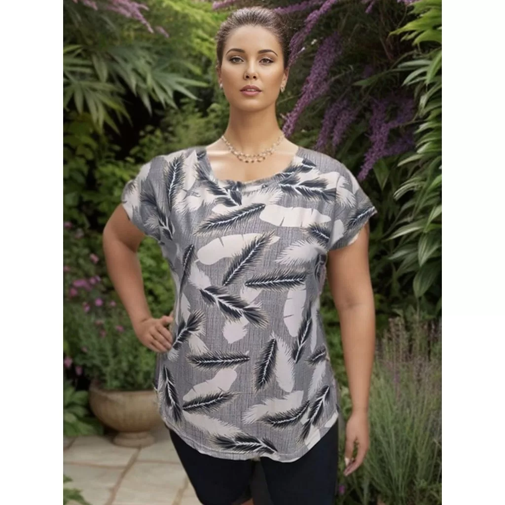Blusa Feminina manga curta estampada plus size – G1 G2 G3 G4 G5 – Plus size de verdade – ESTAMPA 001