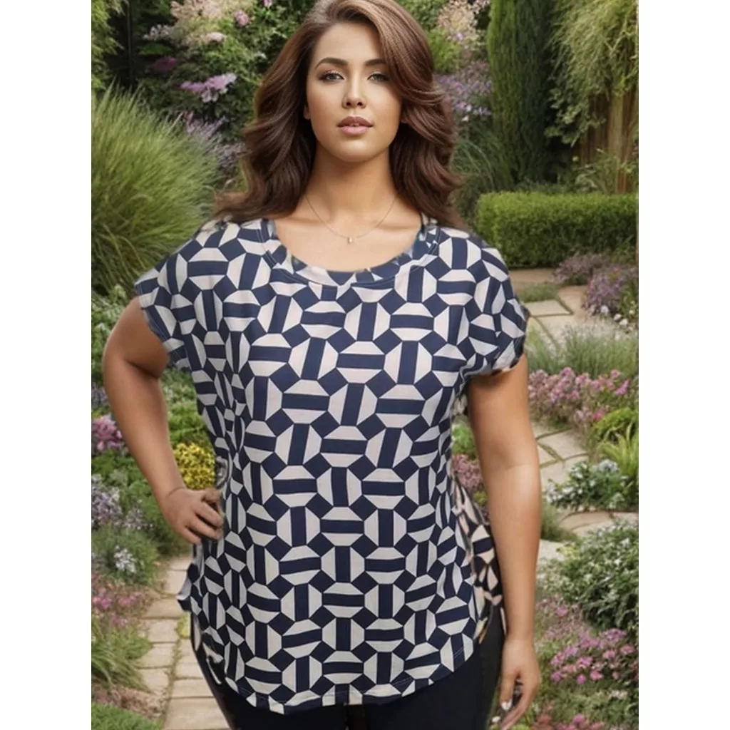 Blusa Feminina manga curta estampada plus size – G1 G2 G3 G4 G5 – Plus size de verdade – ESTAMPA 003