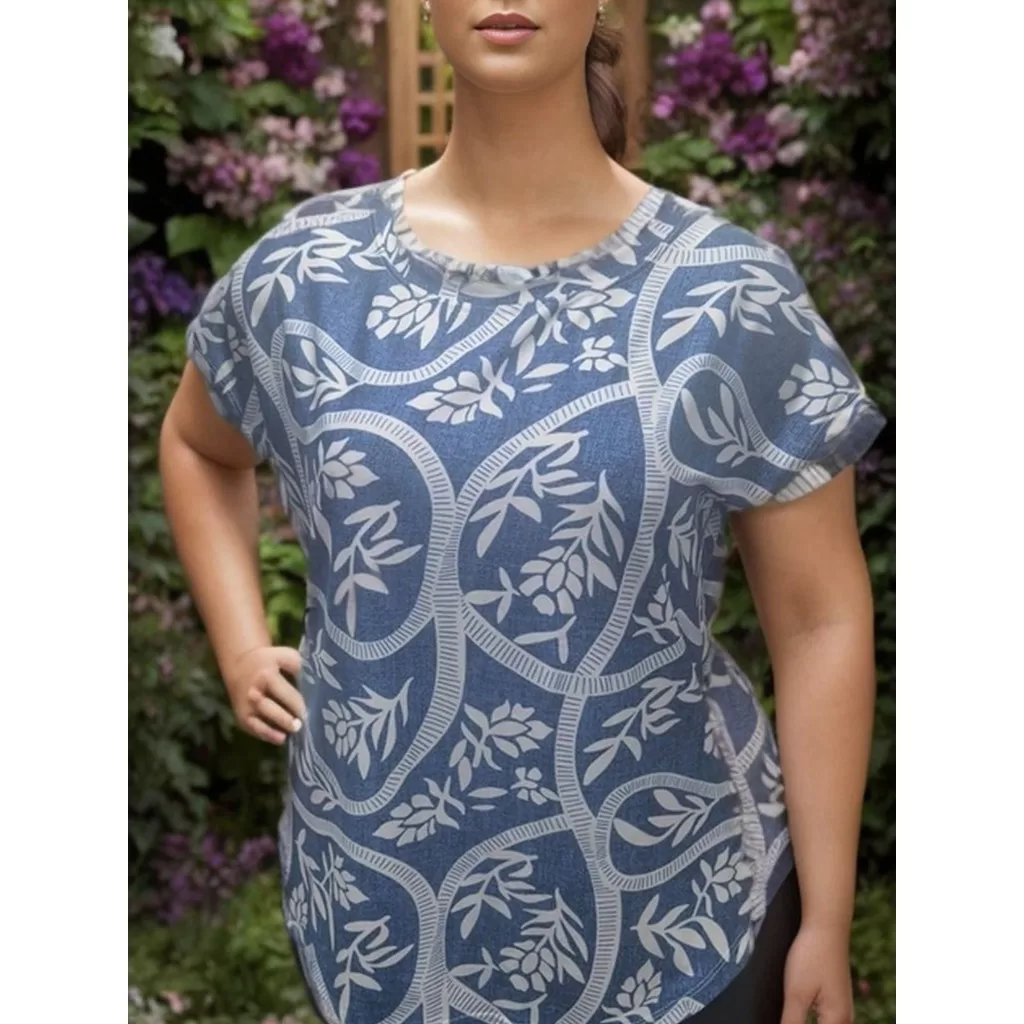 Blusa Feminina manga curta estampada plus size – G1 G2 G3 G4 G5 – Plus size de verdade – ESTAMPA 012