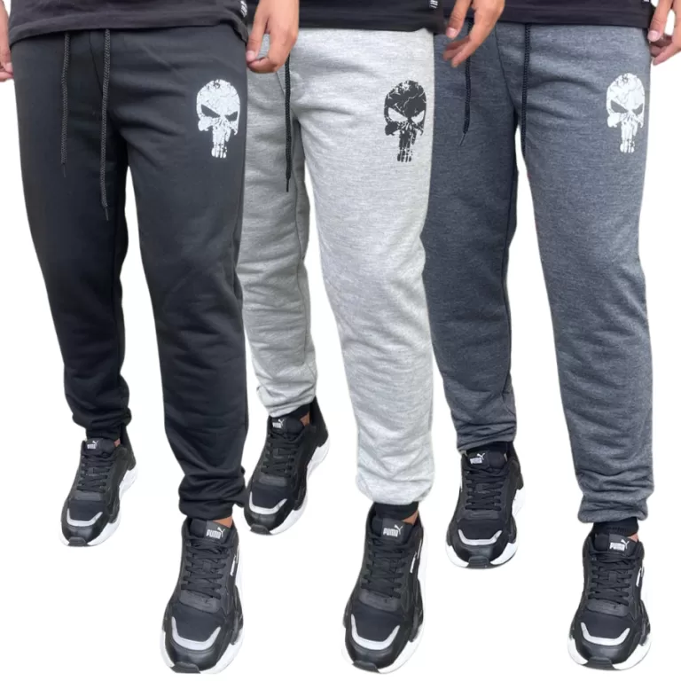 Kit 3 Calças Jogger Moletom Moletinho Slim Caveir