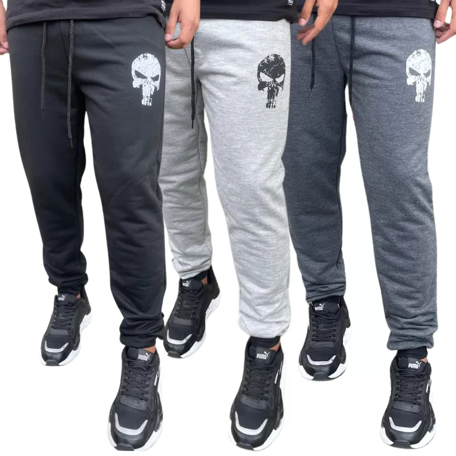 Kit 3 Calças Jogger Moletom Moletinho Slim Caveira Justiceiro Academia