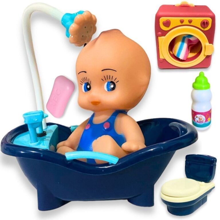 Boneco Com Banheira De Brinquedo Infantil Vinil C/
