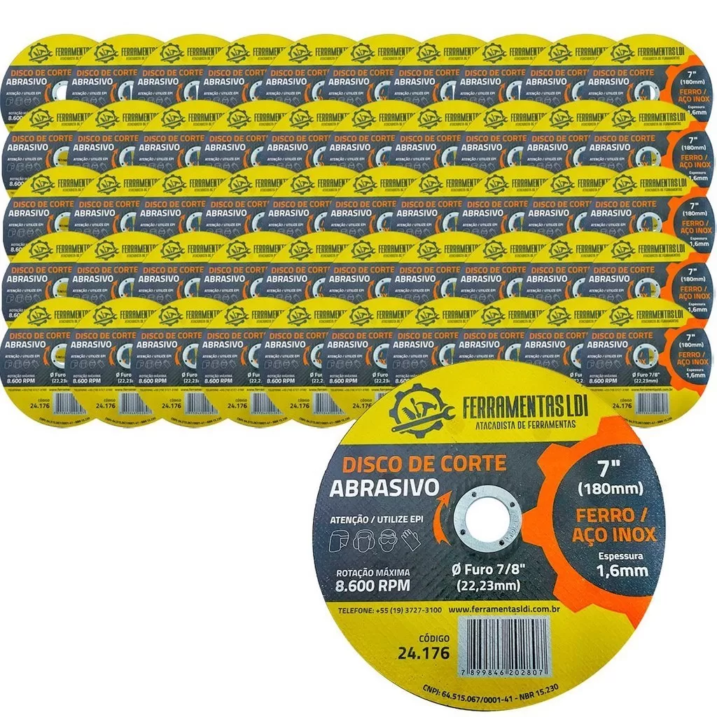 50 Disco De Corte Fino 7 Polegadas 180mm Aço Inox Esmerilhadeira Ferramentas LDI