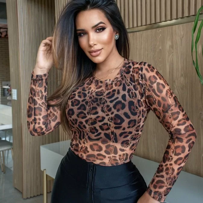 Blusa Feminina Manga Longa de Tule Transparente Es