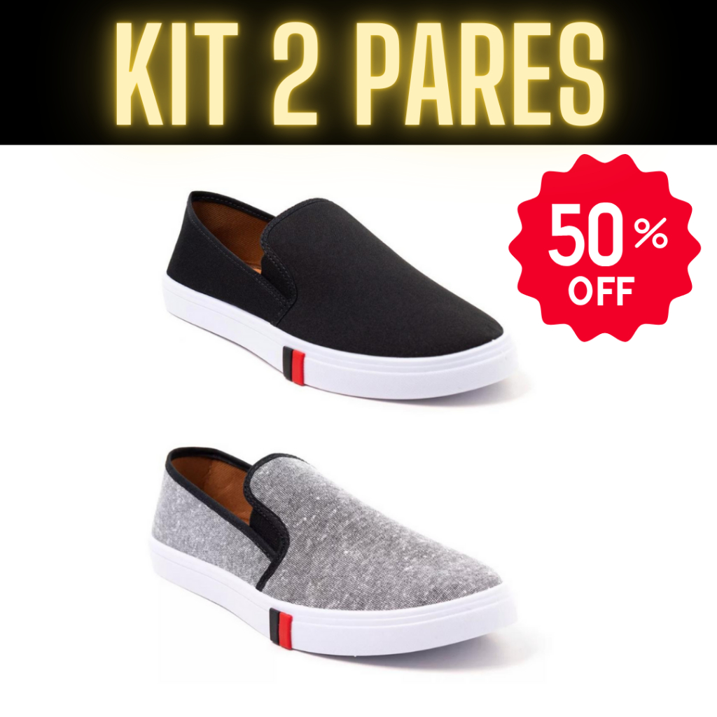 Sapatenis Masculino Iate Kit 2 Pares Tenis Sem Meia Sneaker Slipon Mule Alpagartas Casual
