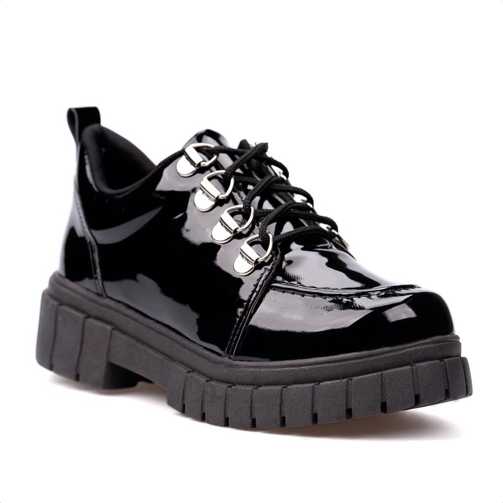 Mocassim Sapato Oxford Infantil Feminino Verniz Tratorado Preto Menina Fashion