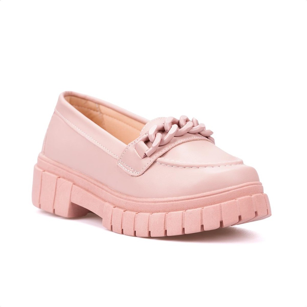 Mocassim Infantil Menina Fashion Verniz Com Corrente Sola Tratorada Da Moda