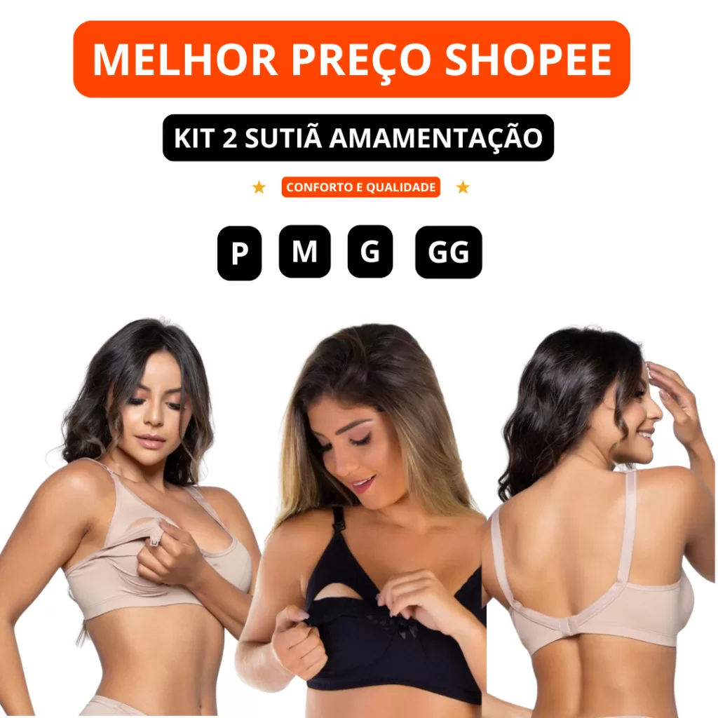Kit 2 Sutiã Para Amamentação em Microfibra de Poliéster Pós Parto Maternidade Fecho TIC TAC Envio Im