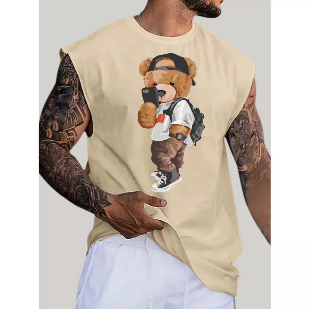 Camiseta Regata Oversized Streetwear Urso Modelagem Grande Estiloso Top Trap Estilo V014
