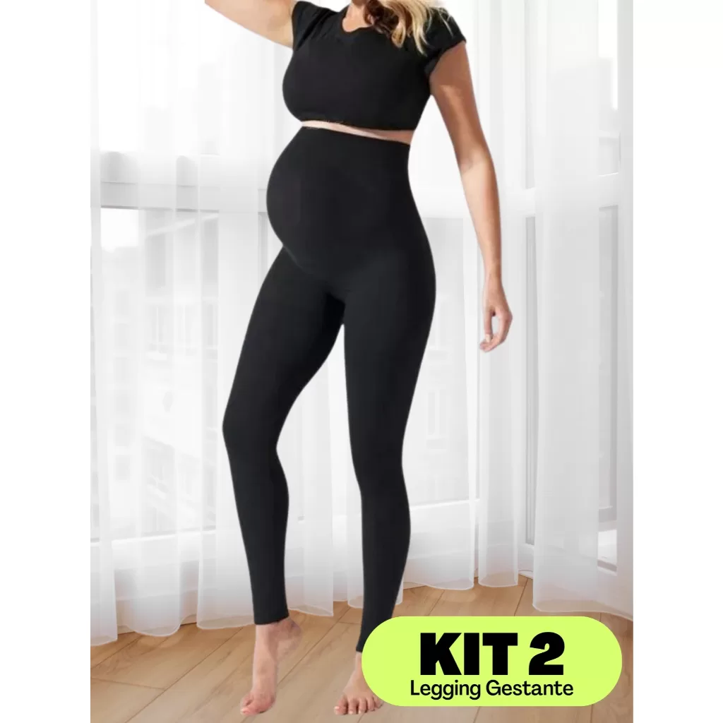 Kit 2 Peças – Calça Legging Gestante Cintura Alta Maternidade