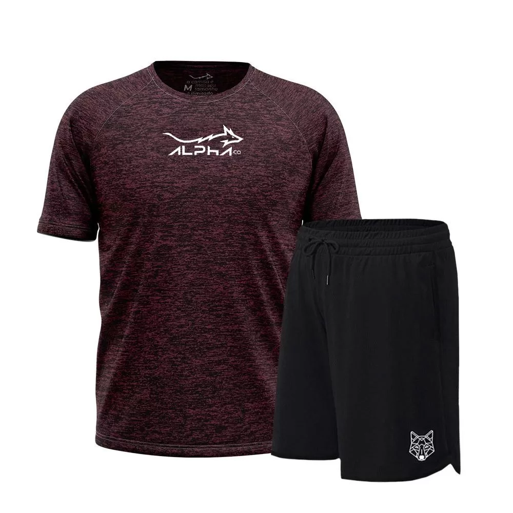 Kit Bermuda Lobo+Camiseta Fluid Move Dry Fitness Academia Alpha Co