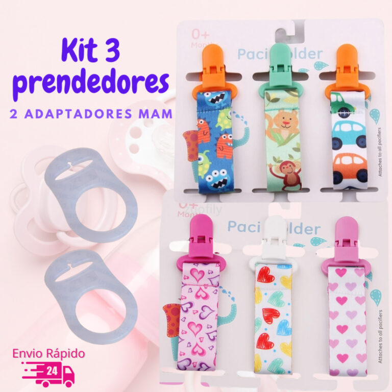 Kit 3 Prendedores de Chupeta + 2 Adaptadores MAM N