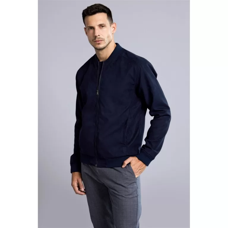 Jaqueta Bomber com Zíper Suede – Azul Marin