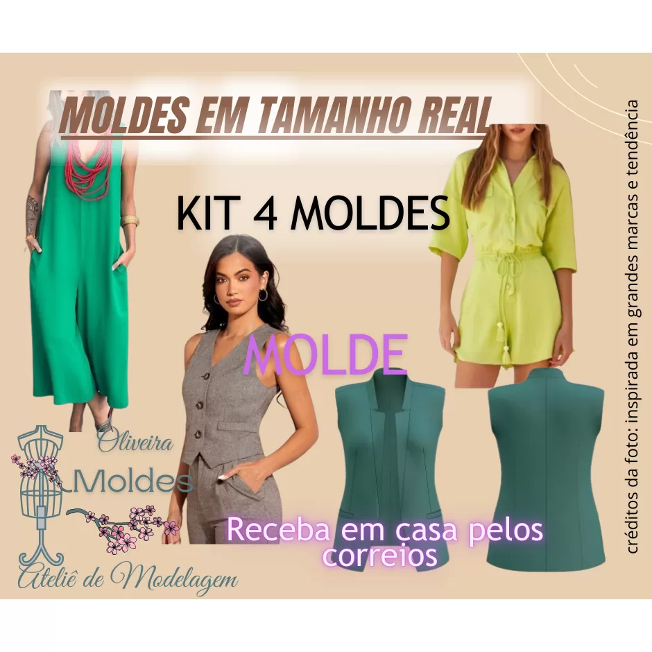 KIT DE MOLDES DE ROUPAS IMPRESSOS EM TAMANHO REAL P AO GG