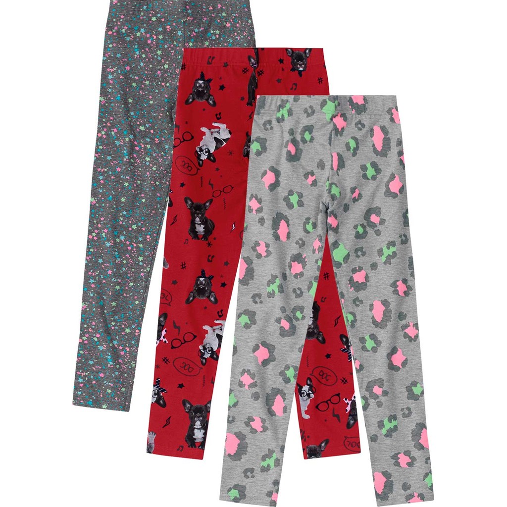Kit 3 Calça Legging Infantil Feminina Sem Flanela Estampada Malwee Escola Tamanho 1