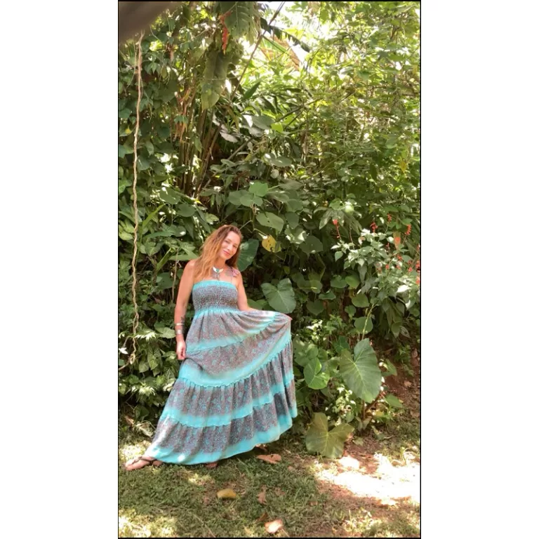 Vestido Longo Seda Indiano Boho Feminino Alça Tom
