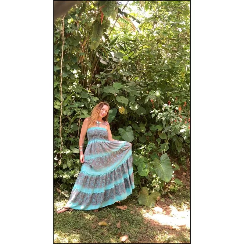 Vestido Longo Seda Indiano Boho Feminino Alça Tomara que Caia